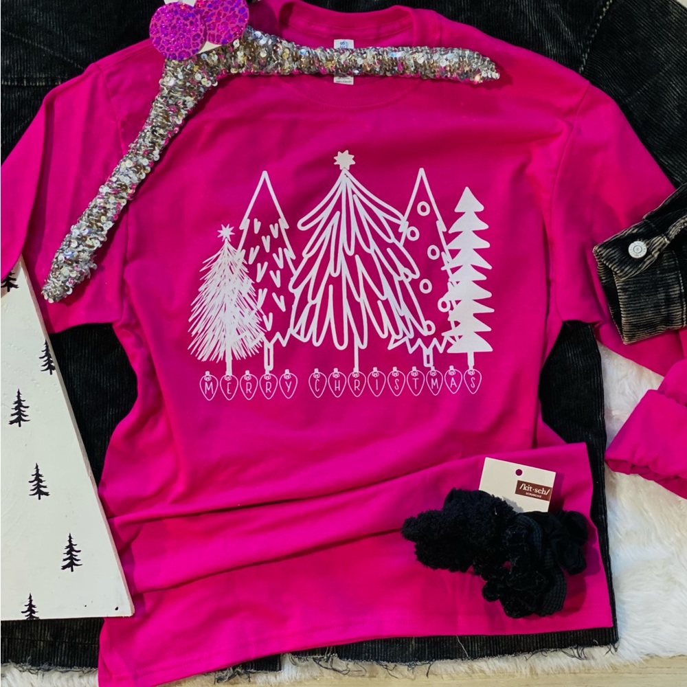 Hot Pink Graphic Holiday Long Sleeve